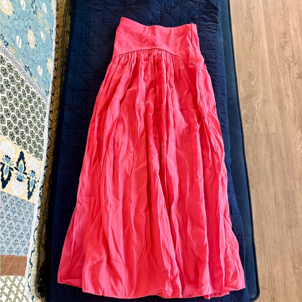 Maeve Coral Pink Maxi Skirt with Flowing Layers